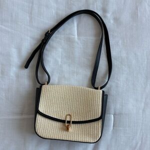 Woven Raffia Cream & Black Summer Purse - Strap for Crossbody or Shoulder Bag